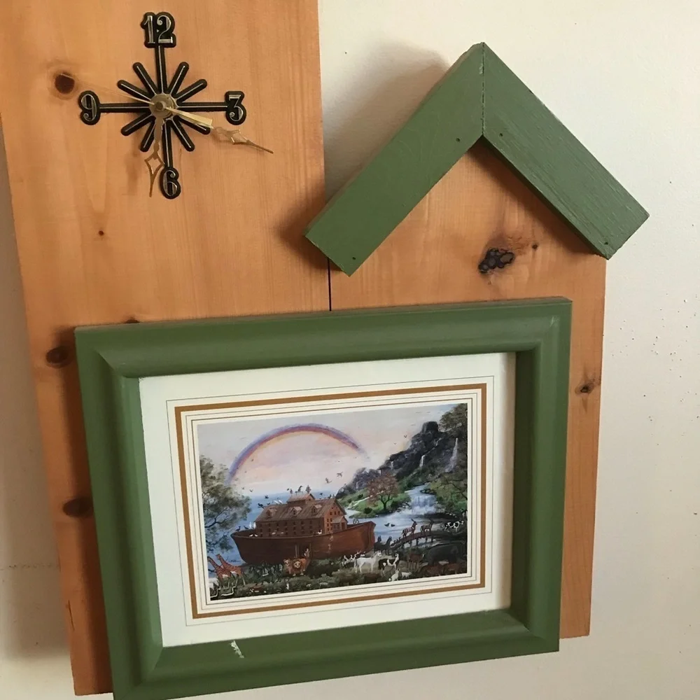 ⭐️Rare Vintage 1980’s Noah’s Ark Wood Clock Picture